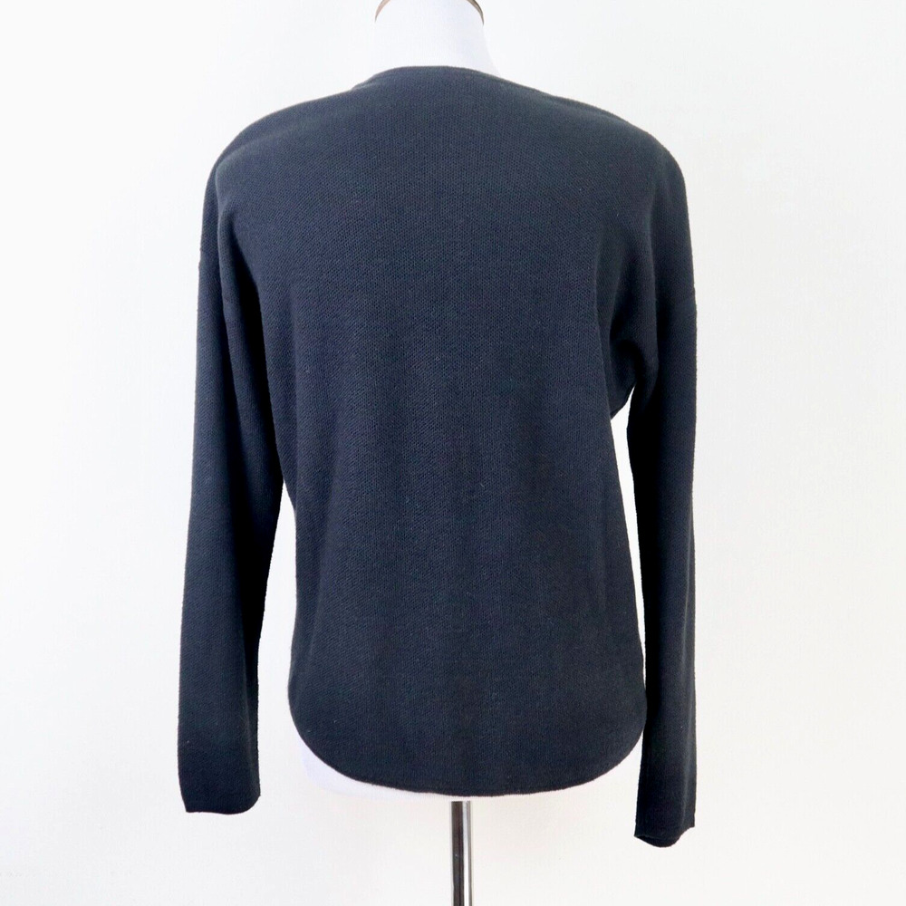 J Jill Size S Tie Front Cotton Blend Sweater Textured Fine Knit Black - Picture 4 of 9